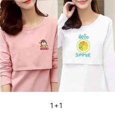 1+1 임산부 봄 수유복 긴팔티 패션 임부 프린트 수유 티셔츠 외출 긴팔 수유 상의 YLP