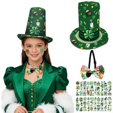 Simple polymer St Patrick's Day Hat with Bow Tie and Tattoo Leprechaun irish Green Top for Men Wom