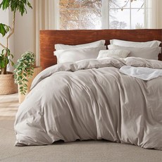 베지슈어 100 린넨 미니멀리스트 커버 이불 프로스팅 세트 워싱 사이즈 침구 슈퍼 아몬드, 1 10 Natural (No Comforter), Twin (68" x 90")