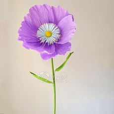 대형 인테리어 종이꽃 DIY 세트 50cm 양귀비 꽃 장식용 크레이프 페이퍼 공예 패키지, 연보라(밝은꽃 중앙 잎포함)