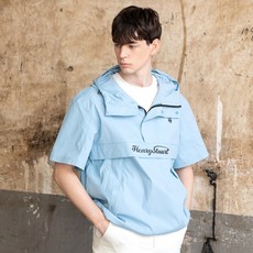 HENRY STUART 남성용 후드 반팔 아노락점퍼 블루
