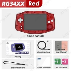 ERNIC RG34XX 레트로 핸드 헬드 게임 콘솔 IPS 스크린 Linux 시스템 HD, 64G 256G 11K Games, Crystal Red