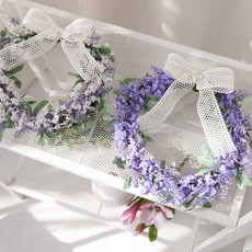 라벤더 조화 꽃 리스 벽장식 베이직 22cm 2컬러 인테리어 벽걸이 현관 문 꾸미기 소품, 화이트