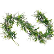 Egolot 6 Ft SpRING 링 반지 GREEN 그린 BOX 박스wood GarlAND & for Mantle 그린ery Summer WHITE 화이트 FLOWERS 플, Green, White