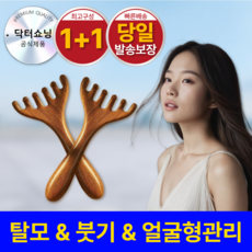 닥터쇼닝 사슴뿔 우드 괄사 갈고리형 1+1 두피 얼굴 마사지, 우드브라운, 2개