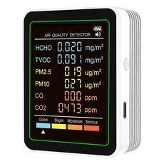 악취측정기 공기질 계량기 CO 이산화탄소 감지기 시간 및 날짜 온도 습도 포름알데히드 TVOC AQI PM2.5 PM10 표시 10 in 1, [02] White, 02 White