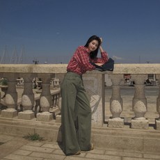 가을 겨울 카키 하이웨스트 슬림핏 와이드 캐주얼 바지녀, 밀리터리 그린 바지, XS