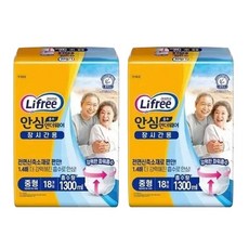 LG유니참 라이프리 안심흡수 장시간용 중형18x2 더 나은 흡수력 장기간, 2개