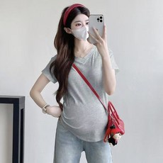 티류으스 여성 여름 임산부 반팔 티셔츠 면 루즈핏 배가림 시크 슬림 이너티 WY