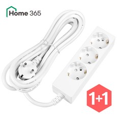 1+1 홈365 10A 국산 안전 접지 일반 멀티탭 3구, 10A 일반 3구 화이트, 2개, 3m