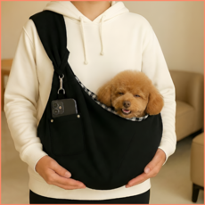 우핑펫 어깨 푹신 안전고리 강아지 슬링백, 블랙, 1개