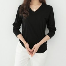 데일리앤 아이콘 데일리 기본템 무지 브이넥 여성 봄 가을 티셔츠 2size