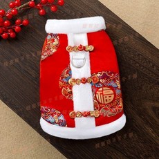 寵物狗狗新年唐裝秋冬款加絨保暖喜慶背心貓狗通用, 錦緞-(背心款）,M-建議5-7斤, 1個