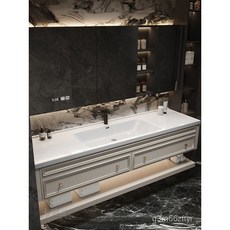 定製法式複古實木烤漆浴室櫃組閤陶瓷一體盆衛生間洗手臺洗臉盆櫃, 智能方鏡+陶瓷一體盆,170cm/雙盆（K-全新升級）, 1個