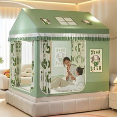 兒童帳篷床蚊帳，可愛卡通印花設計，多種顏色可選, 大吉大梨【蚊帳+支架】,120*200【烤漆加厚支架】