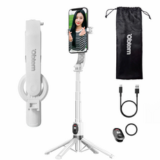 오브템 140cm 맥세이프 사각 지지 초경량 원터치 블루투스 셀카봉 삼각대, 화이트