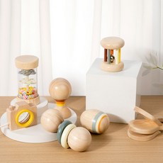 木質早教益智嬰幼兒玩具, 1個, 7件套安撫樂器0.42kg:如圖所示