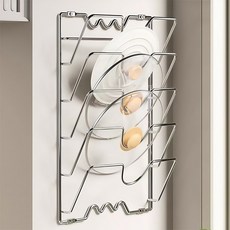 투데이리빙 무타공 5단 벽걸이 스텐 와이어 냄비 뚜껑 거치대 도마 정리 걸이 조리도구 수납 받침 정리대 꽂이 선반, 1개, R98602S(실버