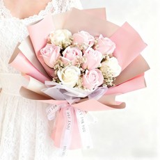 碎冰藍玫瑰花永生花滿天星乾花束七夕聖誕情人節生日禮物送女朋友, 9朵玫瑰 滿天星  手提袋燈串賀卡 1個