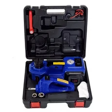 전기 유압 자동차 잭 키트 충격 렌치 포함 타이어 팽창기 수리 리프트 도구 4 in 1 12V 5 톤, Blue, 1개