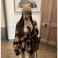 休閒格子長袖襯衫外套