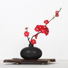 리우씨앤씨 인테리어 소품 오리엔탈 매화 꽃병 조화 장식, 분홍매화-연갈색 화병