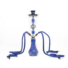 雙管四管阿拉伯水煙壺套裝中號馬賽克玻璃菸斗金屬配件, 1個, 藍色中號馬賽克壺:雙管