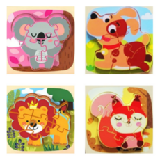 지니어스래빗 유아원목퍼즐 두돌아기장난감 교구, 동물(코알라+강아지+사자+다람쥐)