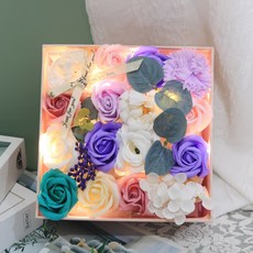 香皂花禮盒 LED燈 母親節禮物, 1個, 紫色系禮盒_內含燈