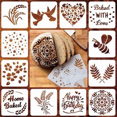 24개 재사용 가능한 크리스마스 쿠키 케이크 스텐실 장인 빵 스텐실 베이킹 스텐실 세트 홀리데이 커피 라떼 아트 템플릿 장식: 사워도우 파이 케이크 12가지 스타일 5.9 x