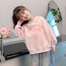 【洁白】女童春秋季 長袖 衛衣2026新款洋氣炸街女孩娃娃領兒童裝領 上衣