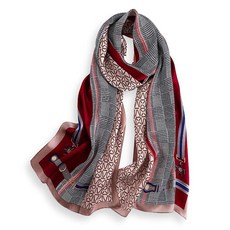 PoeticEHome 100% 멀베리 실크 롱 스카프 랩 - 여성용 대형 직사각형 자외선 차단 숄 선물 포장 포함 A3 미스틱 타로 141073, H1 - 레드 패치워크