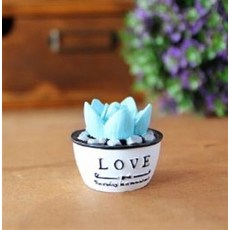 LOVE 藍色人造盆栽擺飾, 樹脂迷你手工仿真多肉植物裝飾擺件, 1個