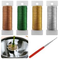 수공예 철사 컬러 꽃철사 4개 비즈 DIY 만들기 부자재 (금색 은색 녹색 0.35mm*50m 구리색 0.3mm*50m)