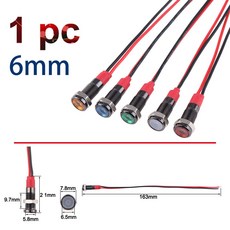 검정색 금속 6V 3V 220V LED 신호 와이어 알루미늄 24V 표시등 산화 방수 12V 램프 110V 단추용 6MM, AC 3 6V, LED Gr n, 1개
