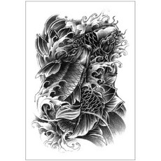 鯉魚花臂紋身貼紙 T05B 防水刺青半甲手臂, 1個, B2如魚得水508