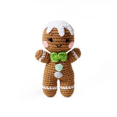 薑餅人嬰兒鉤針手工動物搖鈴針織卡通玩偶搖鈴寶寶安撫可啃咬玩, 綠色玩偶, 1個