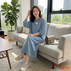 상상그이상 여성용 국내제작 라벨후드 패치포인트 빅사이즈 후드롱 원피스 마실룩 편하게 입는 원피스