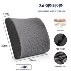 메모리폼 큐어백 의자 시트 통풍 세트 다기능 쿠션, 1개, 다크그레이 3D 에어 레이어