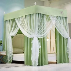 유럽풍 침대텐트 사각텐트 난방 사각 암막커튼 모기장, T. 그린 바닥 길이 모기장 프레임 침대 커튼