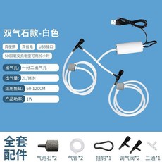 漁人百寶閣 缸氧氣泵增氧泵USB充電養魚釣魚戶外增氧機小型家用靜音潛水泵, 白色雙管, 1個