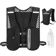 여성용 남성용 러닝 조끼 조절 가능한 가슴 스트랩 러닝 하이드레이션 조끼 500ml 소프트 플라스크 마라톤용 경량 반사 하이드레이션 백팩, 여성용 남성용 러닝 조끼, 조절 가능한 가슴 스트랩 러