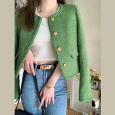 부클 자켓 아우터 결혼식 노카라 재킷 루즈핏 트위드 여성용