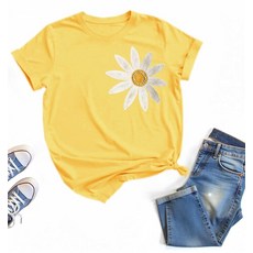 MMIUAEG Colorful Sunflower Flower Print T Shirt for Women US Alpha X-Large Regular Regular Co