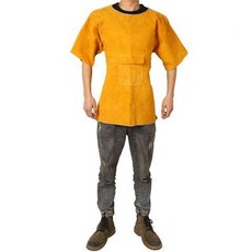 焊工防護罩衣 牛皮 工作服 耐高溫 隔熱防護服, T黃色拼皮無領半袖85厘米,XL, 1個