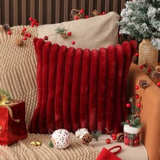 純色ins風仿兔毛抱枕毛絨條紋立體靠枕室內家居百搭舒適沙發靠墊, 深紅色