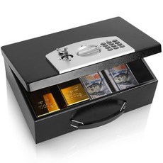 Dalmbox 키 잠금 장치가 있는 휴대용 금속 금고 - 문서 자동차 가정 및 외부를 위한 내화성 보관 XL 33.5cm x 27.9cm 13cm(13.25 11 5.1인치, 중형, 블랙 디지털 키패드 잠금 장치_156371
