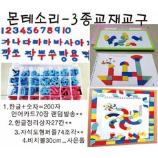몬테소리 3종-(두툼한자석한글200자+정정패텐카드70장+26칸PP상자정리함)+(자석퍼즐도형74조각조립책)+(자석판31x22cm) 유초등, 1세트, 260피스
