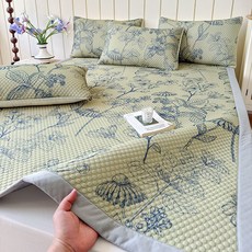 涼感豆豆涼蓆三件套, 晨曦葉語,牀蓆款90*200cm【涼蓆+1只枕套】