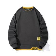 韓式假兩件長袖T恤 男生圓領休閑長T